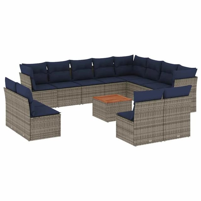 vidaXL 13-Tlg Garten-Sofagarnitur mit Kissen Grau Poly Rattan 3256264