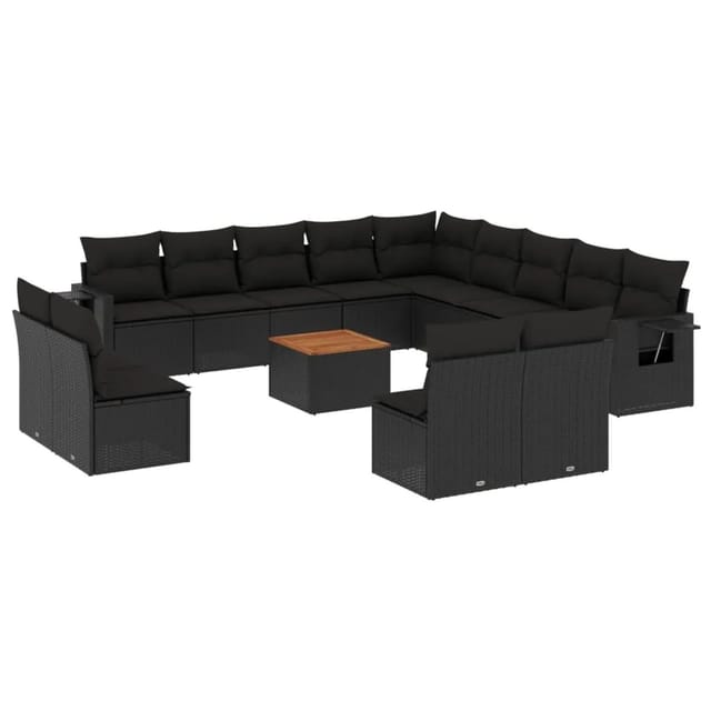 vidaXL 14-Tlg Garten-Sofagarnitur mit Kissen Schwarz Poly Rattan 3257147