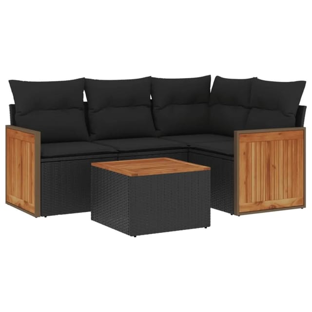vidaXL 5-Tlg Garten-Sofagarnitur mit Kissen Schwarz Poly Rattan 3227616