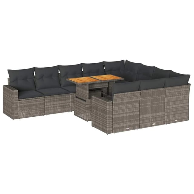 vidaXL 11-Tlg Garten-Sofagarnitur mit Kissen Grau Poly Rattan 3327091