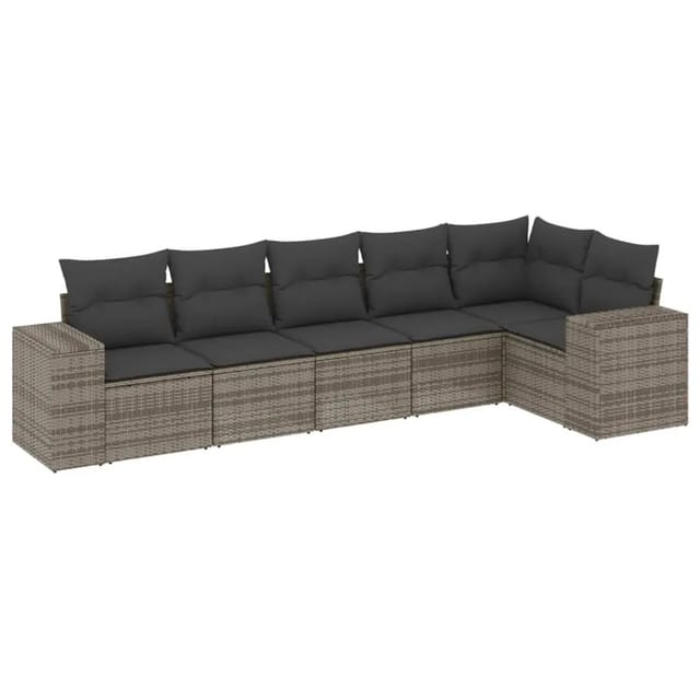 vidaXL 6-Tlg Garten-Sofagarnitur mit Kissen Grau Poly Rattan 3254927