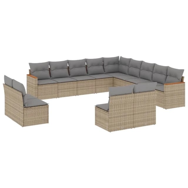 vidaXL 13-Tlg Garten-Sofagarnitur mit Kissen Beige Poly Rattan 3226486