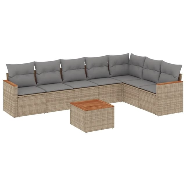 vidaXL 8-Tlg Garten-Sofagarnitur mit Kissen Beige Poly Rattan 3258440