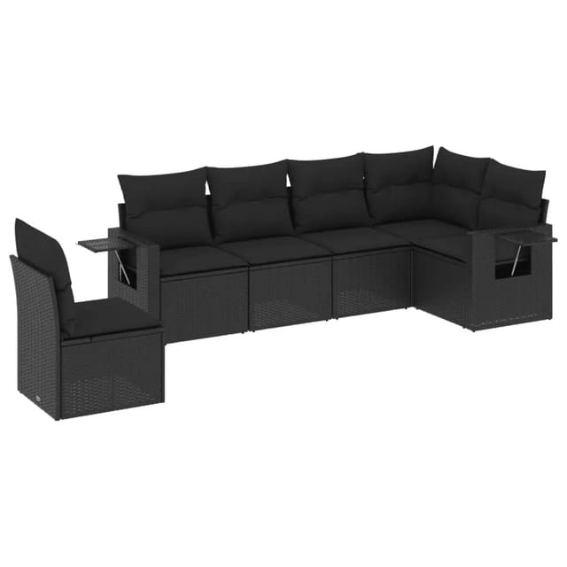 vidaXL 6-Tlg Garten-Sofagarnitur mit Kissen Schwarz Poly Rattan 3220224