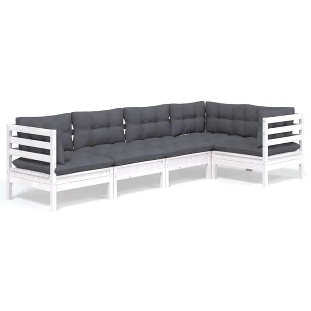 vidaXL 5-Tlg Garten-Lounge-Set mit Kissen Weiß Kiefernholz 3096383
