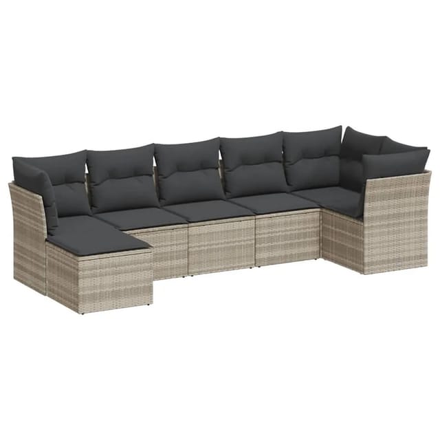 vidaXL 7-Tlg Garten-Sofagarnitur mit Kissen Hellgrau Poly Rattan 3249811