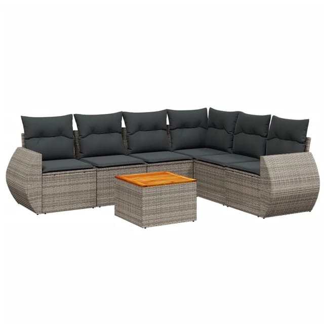vidaXL 7-Tlg Garten-Sofagarnitur mit Kissen Grau Poly Rattan 3225024