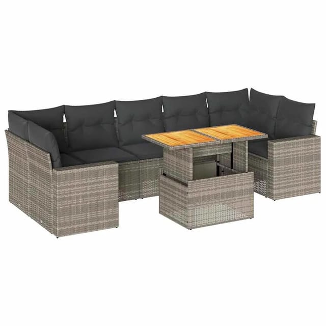 vidaXL 8-Tlg Garten-Sofagarnitur mit Kissen Grau Poly Rattan 3327014