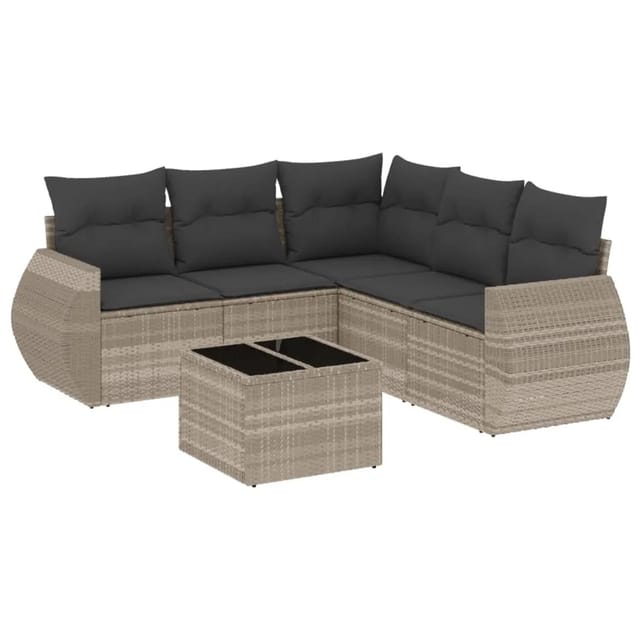 vidaXL 6-Tlg Garten-Sofagarnitur mit Kissen Hellgrau Poly Rattan 3253699