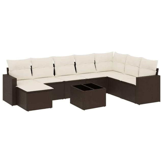 vidaXL 9-Tlg Garten-Sofagarnitur mit Kissen Braun Poly Rattan 3219363