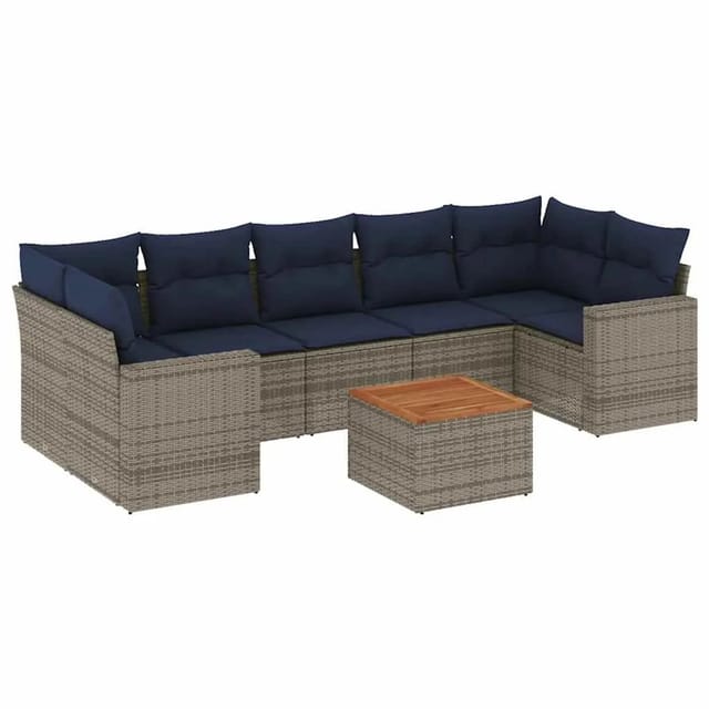 vidaXL 8-Tlg Garten-Sofagarnitur mit Kissen Grau Poly Rattan 3256369