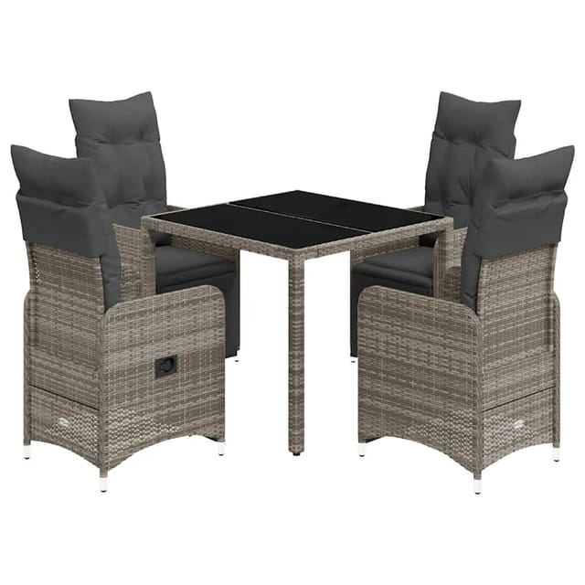 vidaXL 5-Tlg Garten-Bistro-Set mit Kissen Grau Poly Rattan 3277166