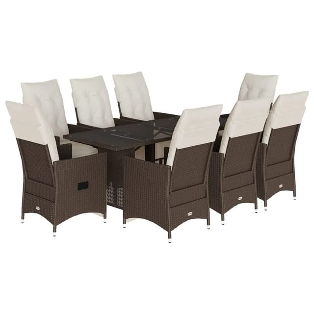 vidaXL 9-Tlg Garten-Bistro-Set mit Kissen Braun Poly Rattan 3276922