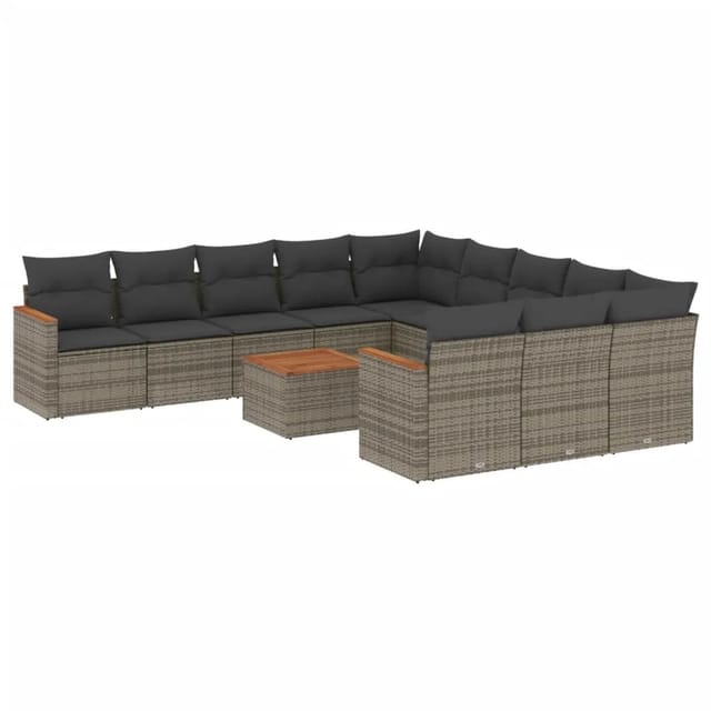 vidaXL 12-Tlg Garten-Sofagarnitur mit Kissen Grau Poly Rattan 3258840