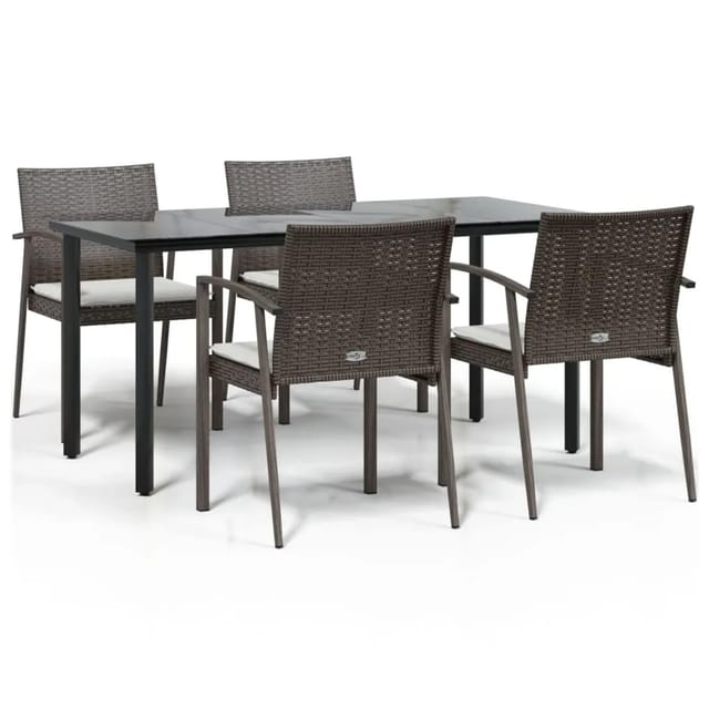 vidaXL 5-Tlg Garten-Essgruppe mit Kissen Poly Rattan und Stahl 3186993