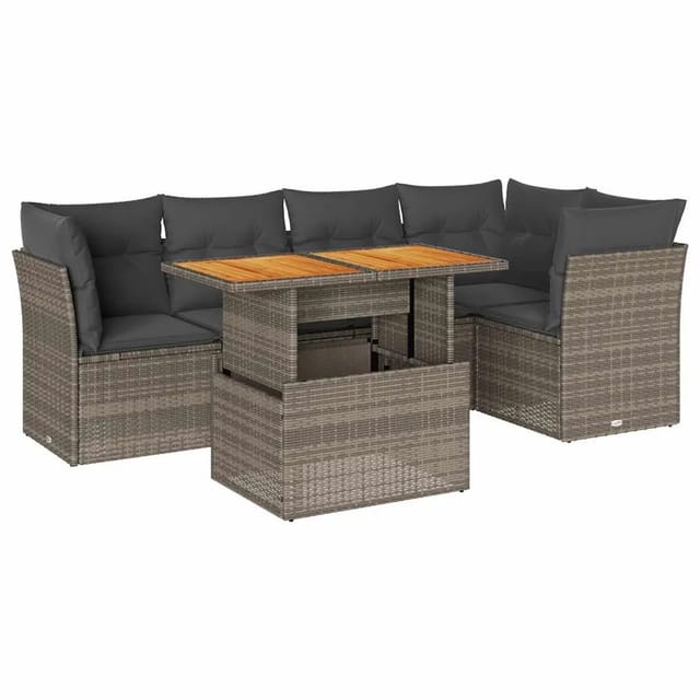 vidaXL 6-Tlg Garten-Sofagarnitur mit Kissen Grau Poly Rattan 3326930