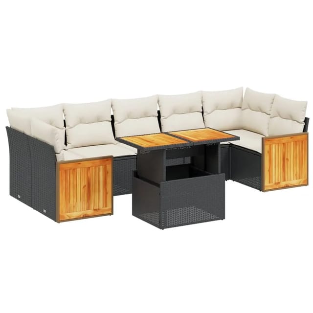 vidaXL 8-Tlg Garten-Sofagarnitur mit Kissen Schwarz Poly Rattan 3273870