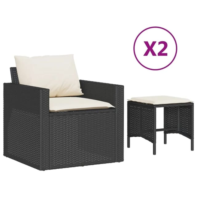 vidaXL 4-Tlg Garten-Sofagarnitur mit Kissen Schwarz Poly Rattan 366358