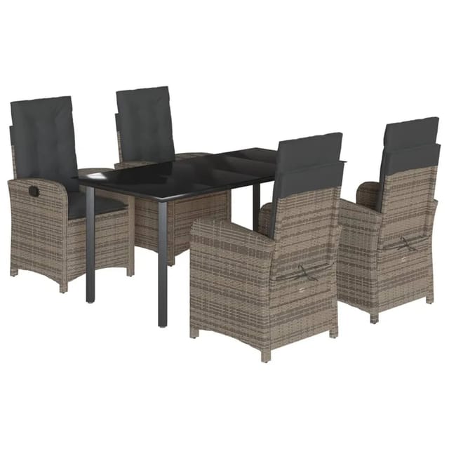 vidaXL 5-Tlg Garten-Essgruppe mit Kissen Grau Poly Rattan 3212364