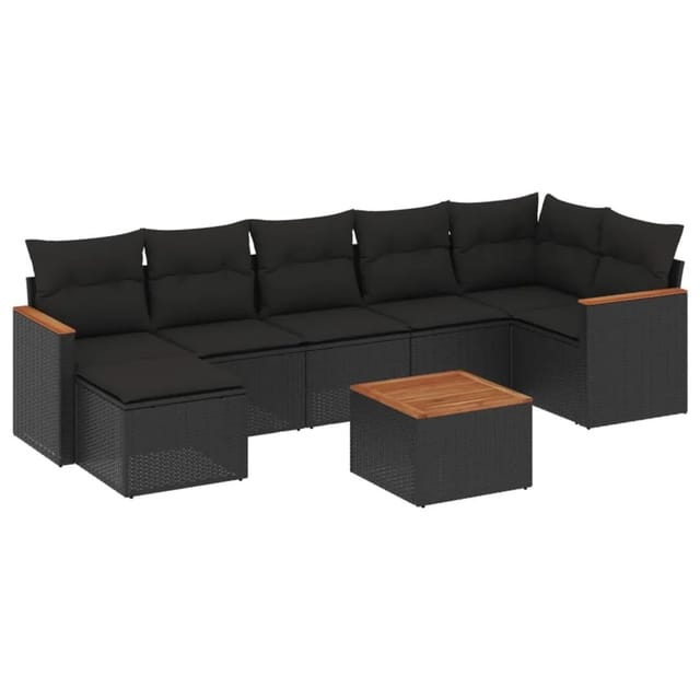 vidaXL 8-Tlg Garten-Sofagarnitur mit Kissen Schwarz Poly Rattan 3226195