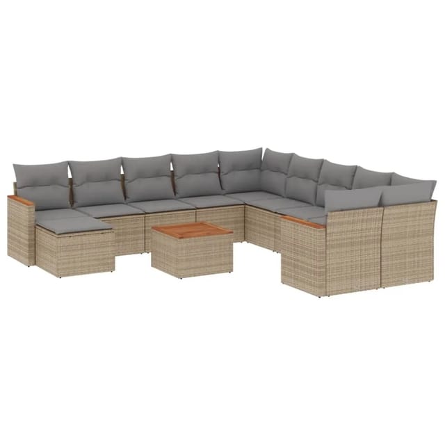 vidaXL 12-Tlg Garten-Sofagarnitur mit Kissen Beige Poly Rattan 3258979