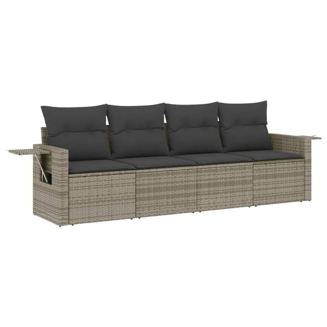 vidaXL 4-Tlg Garten-Sofagarnitur mit Kissen Grau Poly Rattan 3252217