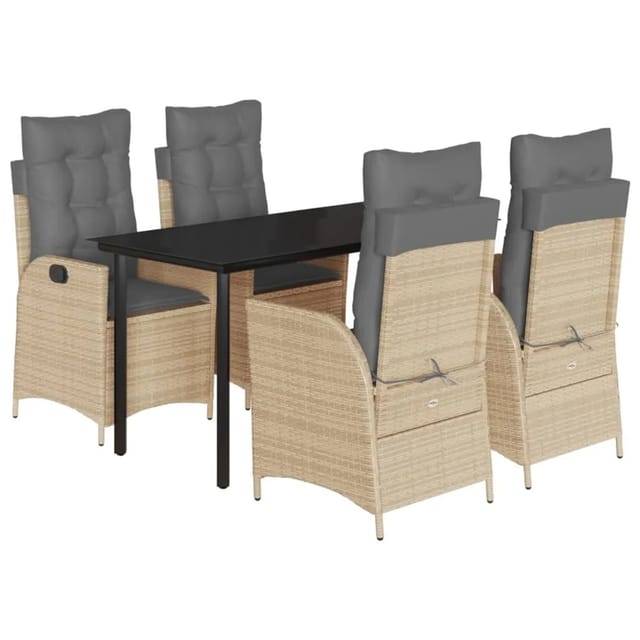 vidaXL 5-Tlg Garten-Essgruppe mit Kissen Beige Poly Rattan 3213267