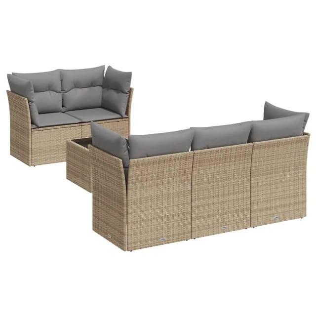 vidaXL 6-Tlg Garten-Sofagarnitur mit Kissen Beige Poly Rattan 3217249