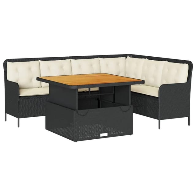vidaXL 2-Tlg Garten-Sofagarnitur mit Auflagen Schwarz Poly Rattan 3262083