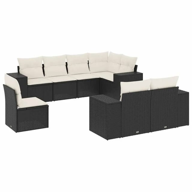 vidaXL 8-Tlg Garten-Sofagarnitur mit Kissen Schwarz Poly Rattan 3255173