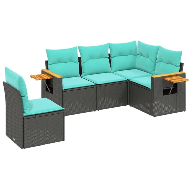 vidaXL 5-Tlg Garten-Sofagarnitur mit Kissen Schwarz Poly Rattan 3226813