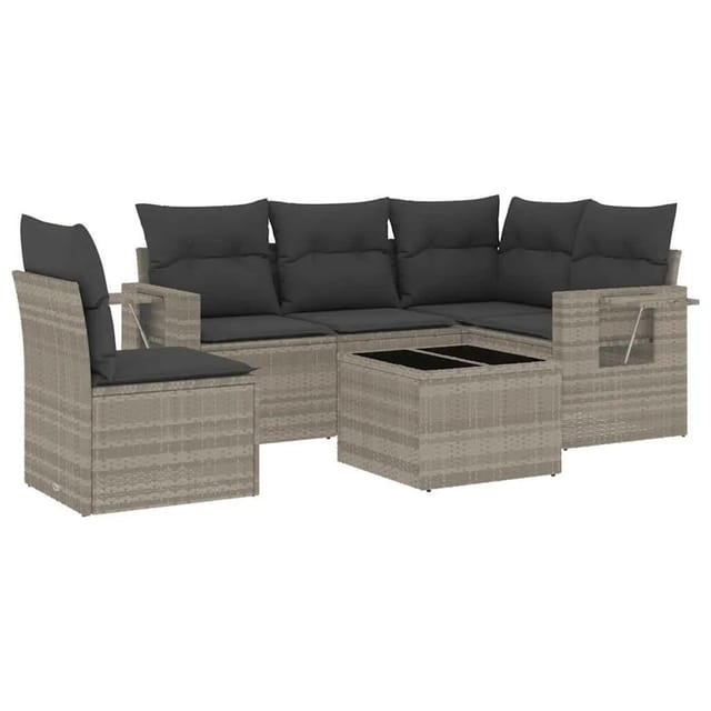 vidaXL 6-Tlg Garten-Sofagarnitur mit Kissen Hellgrau Poly Rattan 3220181