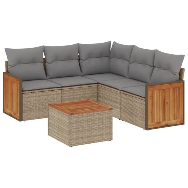 vidaXL 6-Tlg Garten-Sofagarnitur mit Kissen Beige Poly Rattan 3260050