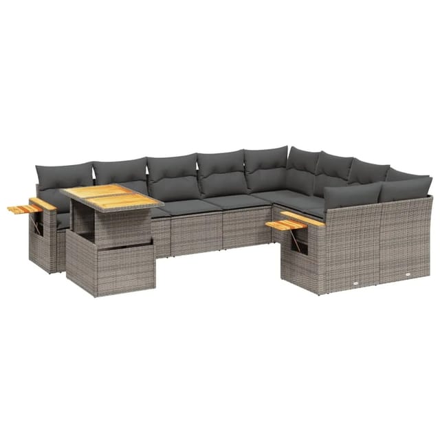 vidaXL 10-Tlg Garten-Sofagarnitur mit Kissen Grau Poly Rattan 3273685