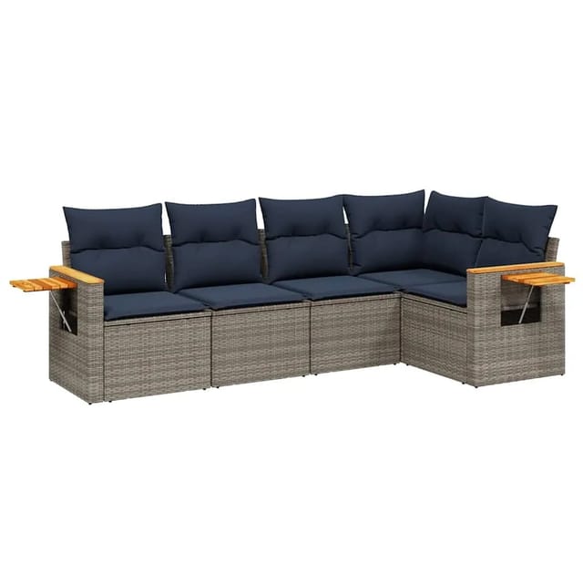 vidaXL 5-Tlg Garten-Sofagarnitur mit Kissen Grau Poly Rattan 3226789