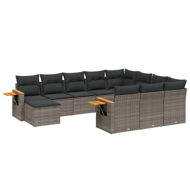 vidaXL 11-Tlg Garten-Sofagarnitur mit Kissen Grau Poly Rattan 3259610