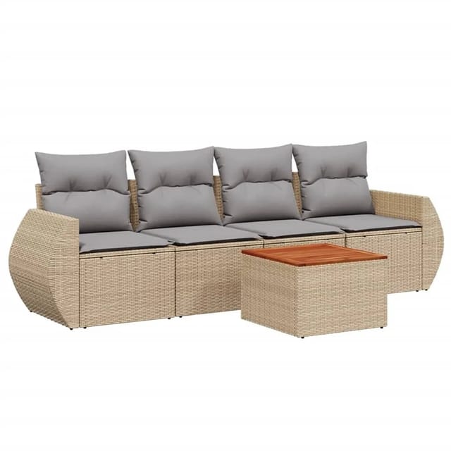 vidaXL 5-Tlg Garten-Sofagarnitur mit Kissen Beige Poly Rattan 3224883