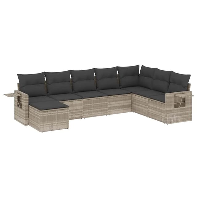 vidaXL 8-Tlg Garten-Sofagarnitur mit Kissen Hellgrau Poly Rattan 3220561