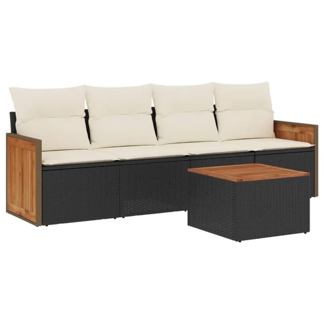 vidaXL 5-Tlg Garten-Sofagarnitur mit Kissen Schwarz Poly Rattan 3259858