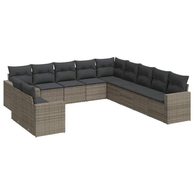vidaXL 11-Tlg Garten-Sofagarnitur mit Kissen Grau Poly Rattan 3219180
