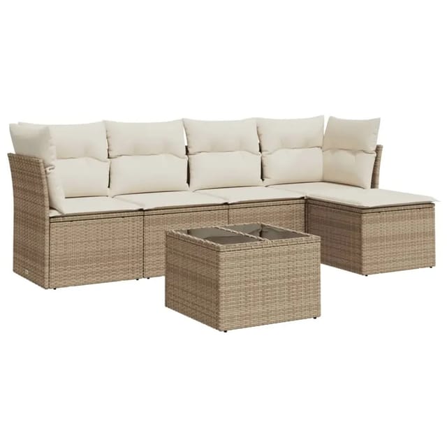 vidaXL 6-Tlg Garten-Sofagarnitur mit Kissen Beige Poly Rattan 3249407
