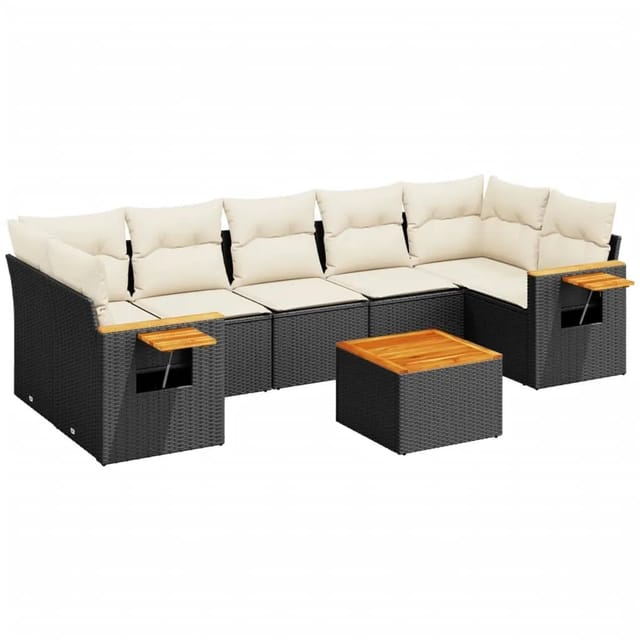 vidaXL 8-Tlg Garten-Sofagarnitur mit Kissen Schwarz Poly Rattan 3226651