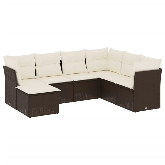 vidaXL 7-Tlg Garten-Sofagarnitur mit Kissen Braun Poly Rattan 3217993