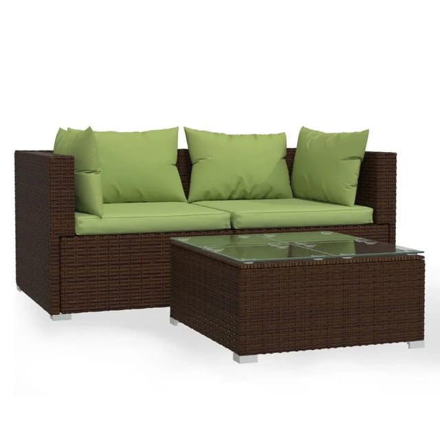 vidaXL 3-Tlg Garten-Lounge-Set mit Kissen Braun Poly Rattan 317554