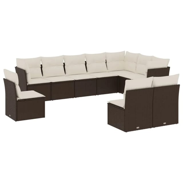 vidaXL 10-Tlg Garten-Sofagarnitur mit Kissen Braun Poly Rattan 3217803
