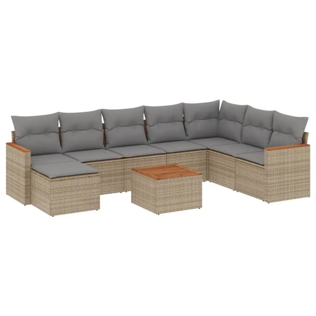 vidaXL 9-Tlg Garten-Sofagarnitur mit Kissen Beige Poly Rattan 3258657