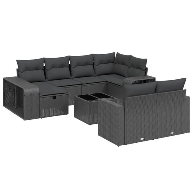 vidaXL 11-Tlg Garten-Sofagarnitur mit Kissen Schwarz Poly Rattan 3266245