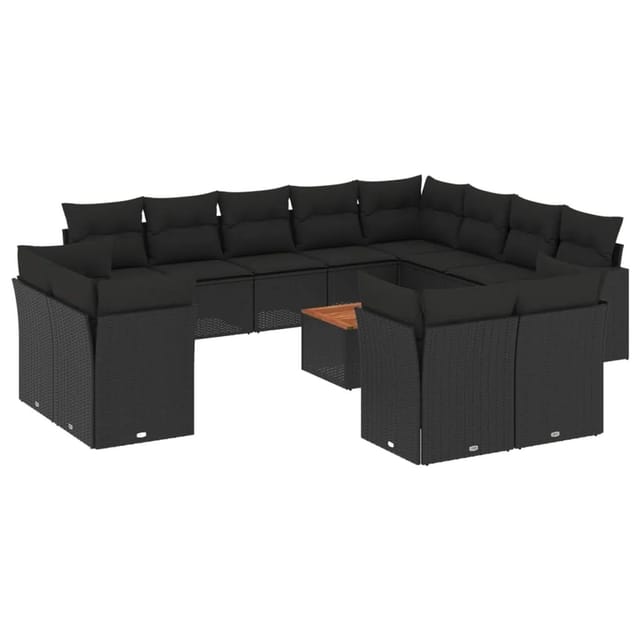 vidaXL 13-Tlg Garten-Sofagarnitur mit Kissen Schwarz Poly Rattan 3223948