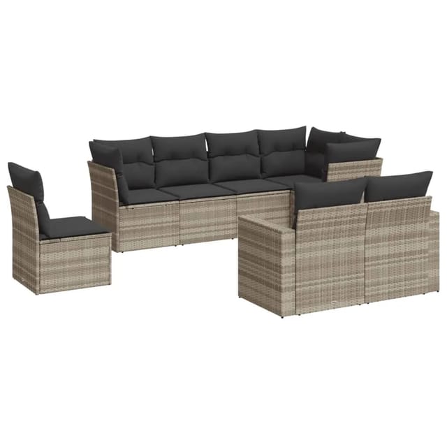 vidaXL 8-Tlg Garten-Sofagarnitur mit Kissen Hellgrau Poly Rattan 3219232