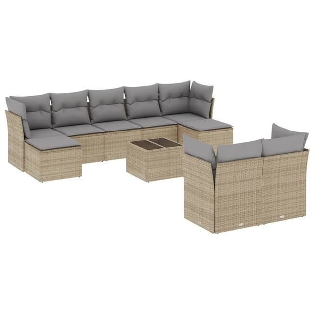 vidaXL 10-Tlg Garten-Sofagarnitur mit Kissen Beige Poly Rattan 3218319